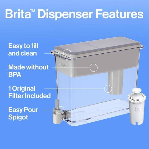Brita UltraMax 27-Cup Extra Large Filtered Water Dispenser in Gray with 1-Standard Filter, BPA Free