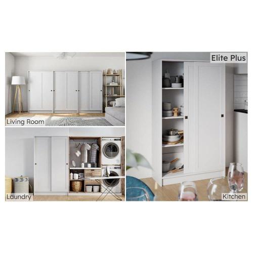 Elite Plus White 65 in. Accent Cabinet Office Storage Cabinet with 4 Adjustable Shelves and Sliding Doors