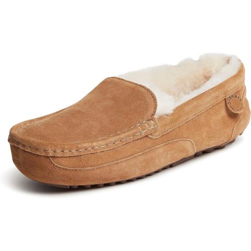 Fireside by Dearfoams Men's Melbourne Shearling Indoor/Outdoor Moccasin Slipper with Wide Widths 8 Chestnut