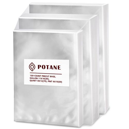 Potane Vacuum Sealer Bags Precut 150 Gallon 11x16 Quart 8x12 Pint 6x10 Smell-Proof Puncture Prevention and Heavy duty. Commercial Grade