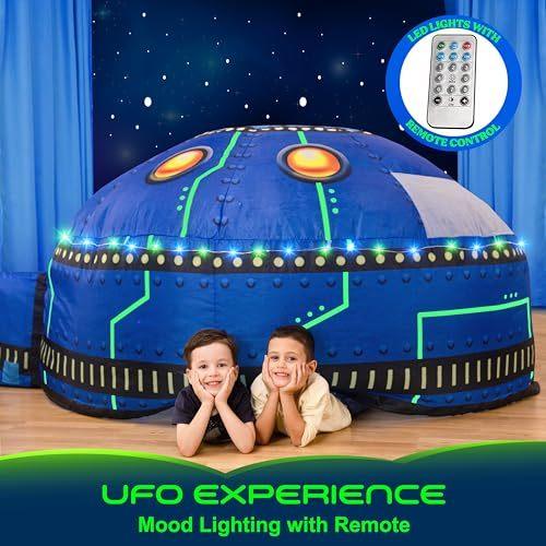 W&O Glowing UFO Aerodome with LED Lights & UFO Sound Button – Glows in The Dark Offering an Extraordinary Space Adventure for Kids Ages 3-12 (Fan Not Included)