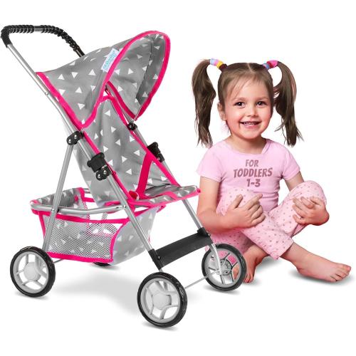 Baby Doll Stroller | Baby Stroller Toy | Umbrella Stroller - Toy Baby Stroller for Dolls with Handle Height| Baby 22.05 inches | Doll Stroller for Toddlers 1-3 | Toy Stroller, model KP0280S Grey in Triangles