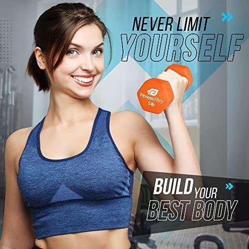 Fitness Alley Neoprene Coated 5lb Workout Dumbbells set of 2 – Anti Roll Non Slip with Smooth Grip Fitness & Exercise Dumbbells – Hexagon Shaped Hand Weights for Women & Men – Best Choice for Gyms &