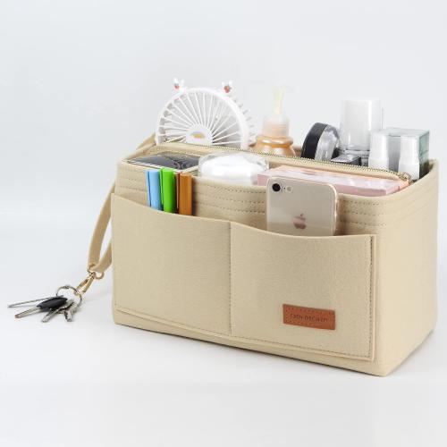 EXIN DECHEN Purse Organizer Insert (Beige Medium) - Bag Organizer with Zipper Handbag Bag Organizer for Tote & Purse Perfect for Speedy Never full and More…