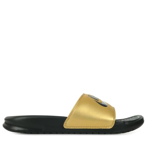 Nike Women's Benassi Just Do It Slide Sandal Black/Black-Metallic Gold 10 Regular US