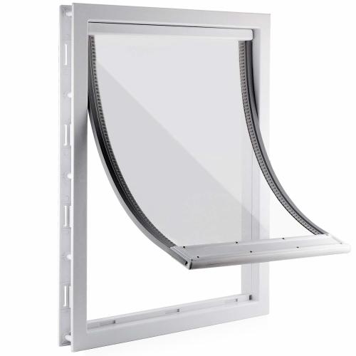 CEESC Large Dog Door with Soft Transparent Magnetic Flap and Snap-in Closing Panel Premium PVC Plastic Pet Door for Large Dogs(XLWhite)