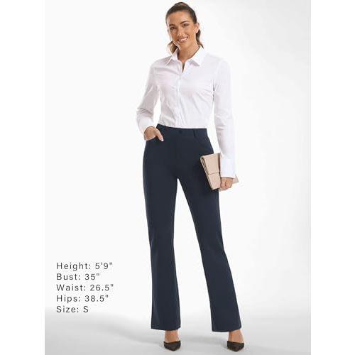 Stelle Women 28/30/ 32 Bootcut Dress Pants Business Casual Work Pants with Pockets Pull On Regular Slacks for Office (30 Navy Medium)