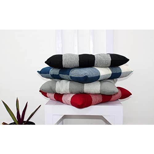 COTTON CRAFT Chair Cushion Pads - Set of 4 - Buffalo Gingham Check - Dining Kitchen Office Chair Seat Cushion with Ties - Durable Cotton Fabric Thick Comfy Poly Fill - Indoor Use - 17x17 in – Burgundy