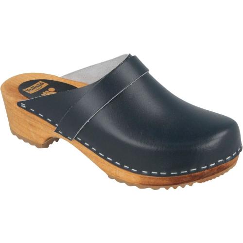 Vollsjo Women's Genuine Leather Wooden Clogs Made in EU 9 Patent Leather - Dark Blue