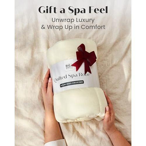 Quilted Duvet Robe - Luxury Jersey Cotton Bathrobe - Thick Floor Length Heavyweight Elegant Hotel Spa Padded Robe - Bath Robes for Women - Cream - S