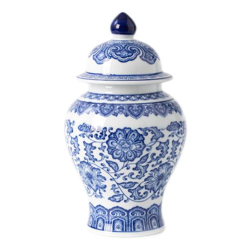 Blue and White Ginger Jar Ceramic Chinoiserie Decorative Jars for Home Office Flower Vase Pocelain Glossy Vase for Table Living Room Bookshelf Mantle Fireplace Centerpieces 9.8H