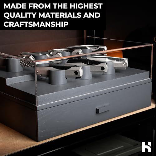 Holme & Hadfield Premium Knife Display Case for up to 30 Knives – Large Handcrafted Wooden Pocket Knife Organizer for Collections – Birthday Gift for EDC Collectors – Luxury Built to Last