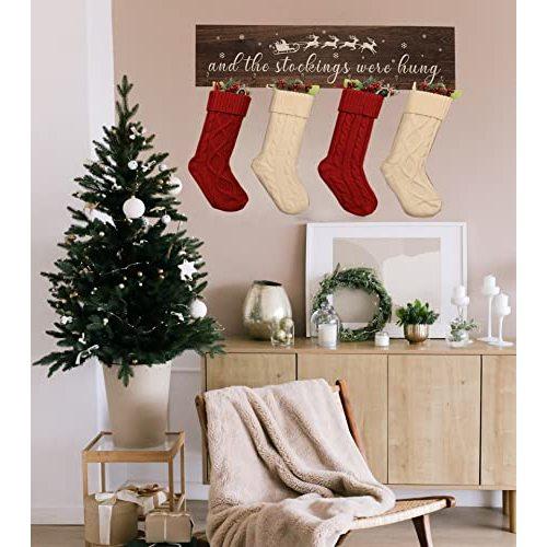 KORMMCO Christmas Stocking Holder The Stocking were Hung Wood Hanging Sign Stocking Holder for Wall Xmas Stocking Holder with 6 Hangers for Fireplace Mantel 24 inchBrown