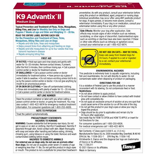 Elanco K9 Advantix II Flea and Tick Prevention - 11-20 lbs. - K9 Advantix II Medium Dog 2-Pack