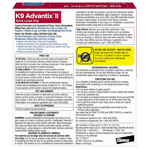 2 Pack Elanco K9 Advantix II Flea and Tick Prevention - > 55 lbs. - K9 Advantix II Extra Large Dog 2-Pack