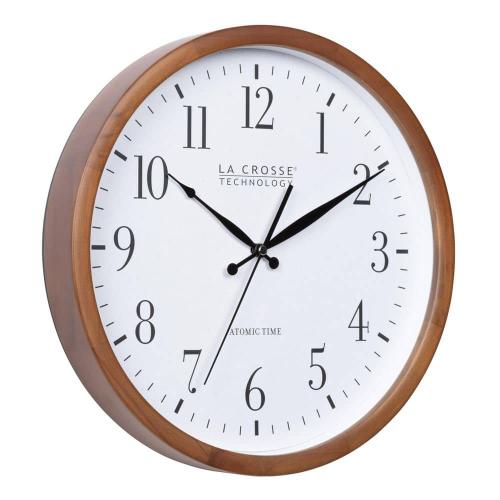 Walnut Brown 12.8 In. Pine Wood Atomic Analog Wall Clock in Walnut