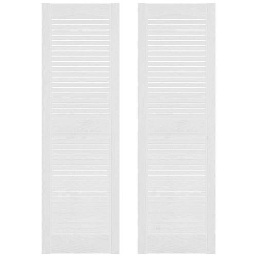 Builders Edge 14.5 in. x 39 in. Louvered Vinyl Exterior Shutters Pair in White