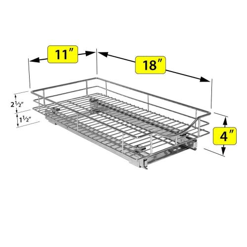 Slide Out Cabinet Organizer - Pull Out Under Cabinet Sliding Shelf - 11 in. Wide x 18 in. Deep - Chrome