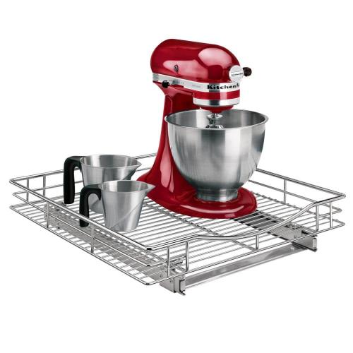 Slide Out Cabinet Organizer - Pull Out Under Cabinet Sliding Shelf - 20 in. Wide x 21 in. Deep - Chrome