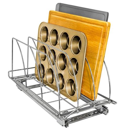 Slide Out Cutting Board Bakeware and Tray Organizer - Pull Out Kitchen Cabinet Rack 10 in. W x 21 in. D - Chrome