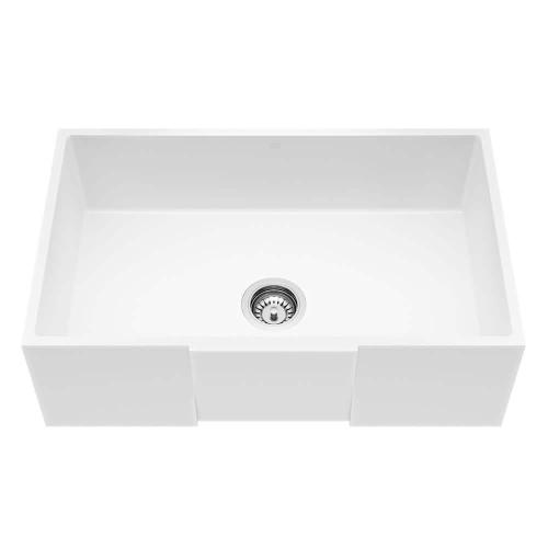 Matte Stone White Composite 30 in. Single Bowl Farmhouse Apron-Front Square Kitchen Sink with Strainer