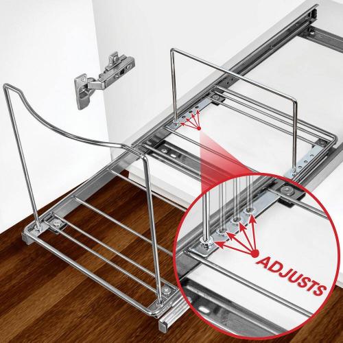 LYNK PROFESSIONAL Pull Out Trash Can Under Cabinet Slide Out Organizer Slide Out Adjustable Shelf for Trash Cans - Chrome