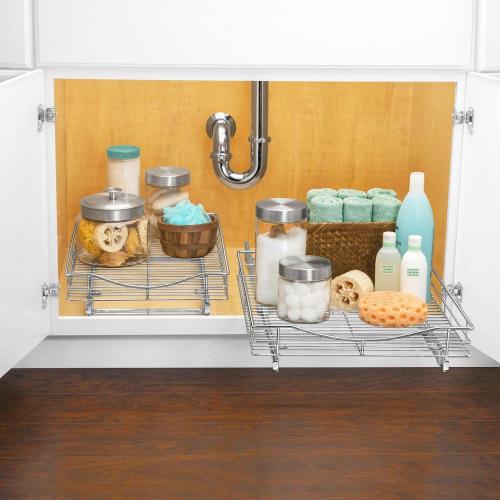 Slide Out Cabinet Organizer - Pull Out Under Cabinet Sliding Shelf - 11 in. Wide x 18 in. Deep - Chrome