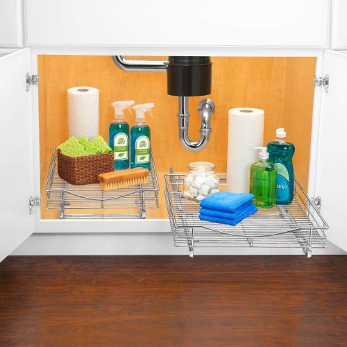 Slide Out Cabinet Organizer - Pull Out Under Cabinet Sliding Shelf - 11 in. Wide x 18 in. Deep - Chrome
