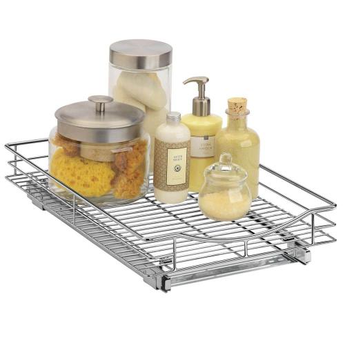 Slide Out Cabinet Organizer - Pull Out Under Cabinet Sliding Shelf - 11 in. Wide x 18 in. Deep - Chrome