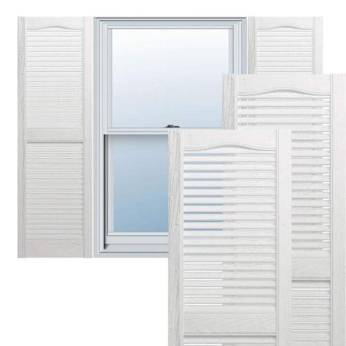 Builders Edge Size 14.5 in. x 39 in. Louvered Vinyl Exterior Shutters Pair in White
