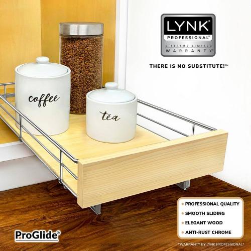 Slide Out Wood Cabinet Organizer - Pull Out Under Cabinet Sliding Shelf - 11 in. x 21 in. - Wood and Chrome
