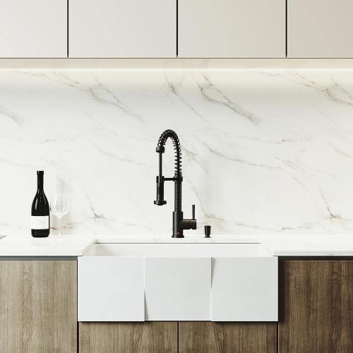 Matte Stone White Composite 30 in. Single Bowl Farmhouse Apron-Front Square Kitchen Sink with Strainer