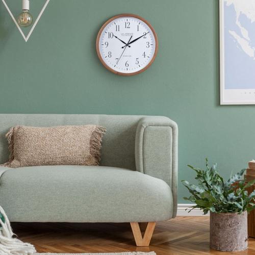 Walnut Brown 12.8 In. Pine Wood Atomic Analog Wall Clock in Walnut