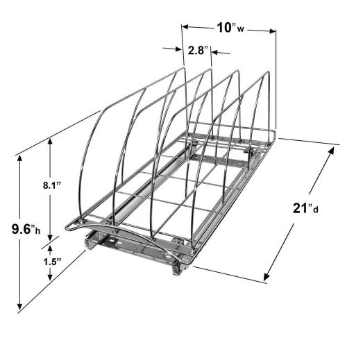Slide Out Cutting Board Bakeware and Tray Organizer - Pull Out Kitchen Cabinet Rack 10 in. W x 21 in. D - Chrome