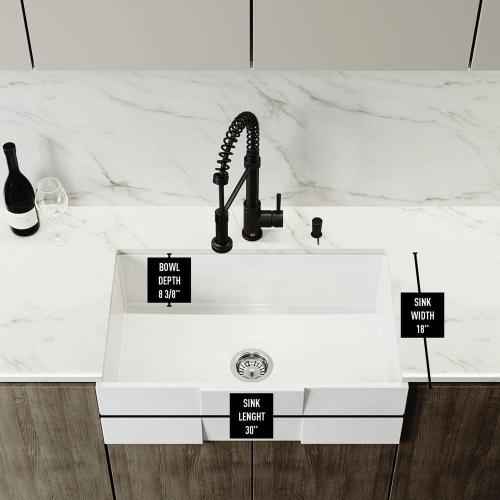 Matte Stone White Composite 30 in. Single Bowl Farmhouse Apron-Front Square Kitchen Sink with Strainer