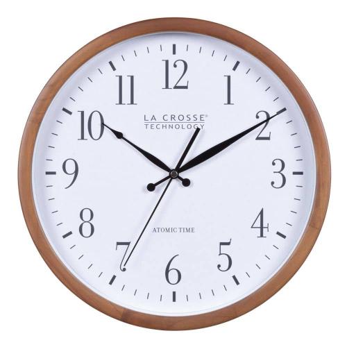 Walnut Brown 12.8 In. Pine Wood Atomic Analog Wall Clock in Walnut