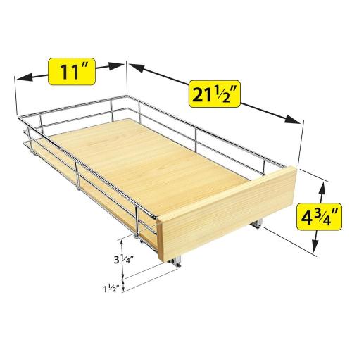 Slide Out Wood Cabinet Organizer - Pull Out Under Cabinet Sliding Shelf - 11 in. x 21 in. - Wood and Chrome