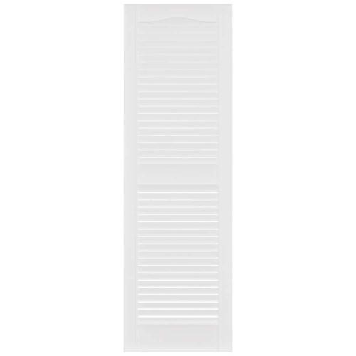 Builders Edge Size 14.5 in. x 39 in. Louvered Vinyl Exterior Shutters Pair in White