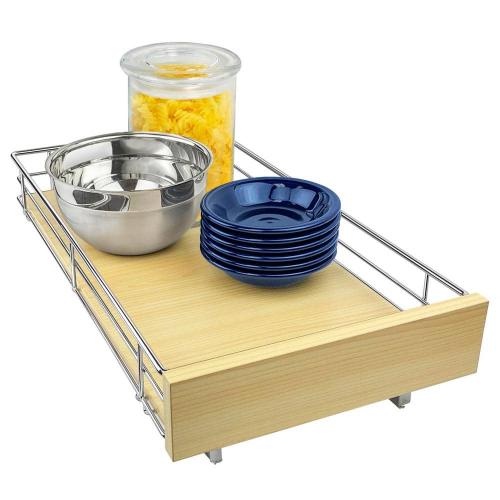 Slide Out Wood Cabinet Organizer - Pull Out Under Cabinet Sliding Shelf - 11 in. x 21 in. - Wood and Chrome