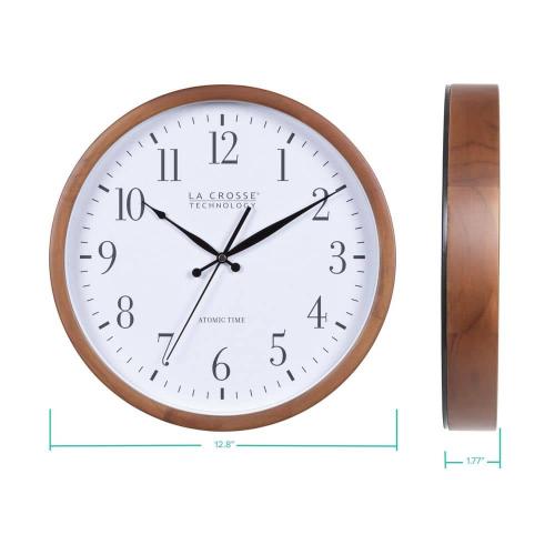 Walnut Brown 12.8 In. Pine Wood Atomic Analog Wall Clock in Walnut