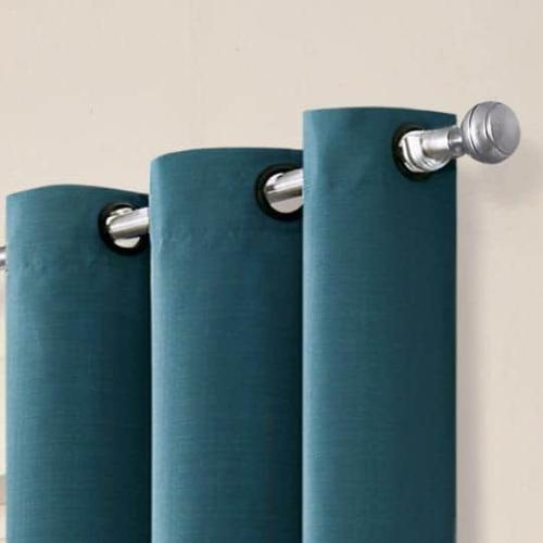 Cohen Thermaback Peacock Textured Solid Polyester 42 in. W x 84 in. L Blackout Single Grommet Top Curtain Panel