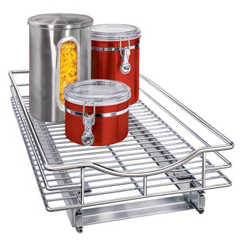 Slide Out Cabinet Organizer - Pull Out Under Cabinet Sliding Shelf - 11 in. Wide x 18 in. Deep - Chrome