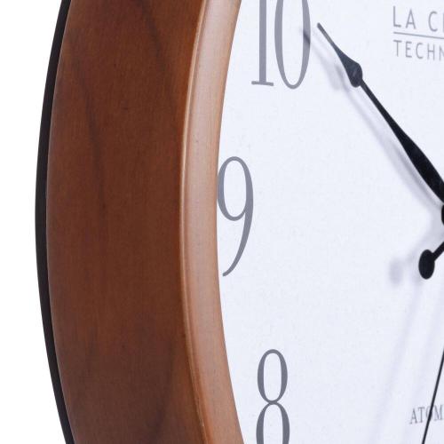 Walnut Brown 12.8 In. Pine Wood Atomic Analog Wall Clock in Walnut