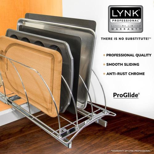 Slide Out Cutting Board Bakeware and Tray Organizer - Pull Out Kitchen Cabinet Rack 10 in. W x 21 in. D - Chrome