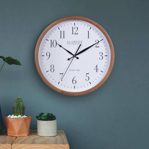 Walnut Brown 12.8 In. Pine Wood Atomic Analog Wall Clock in Walnut