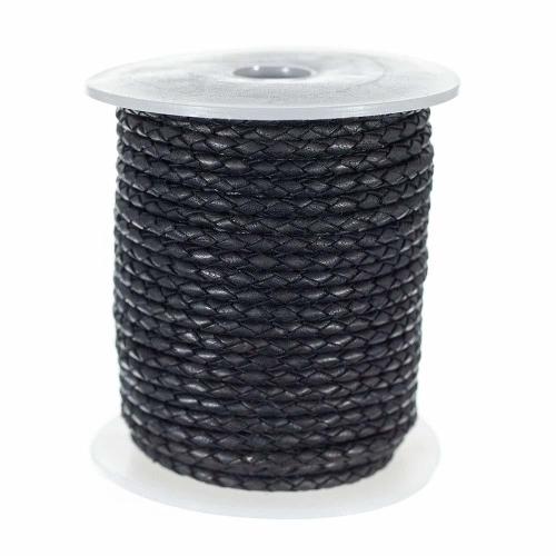 1 Roll Round Braided Cord - Folded Bolo PU Braid- Use for Necklace Bracelets Jewelry Bolo Tie and More (Black 3mm x 5 Yards)