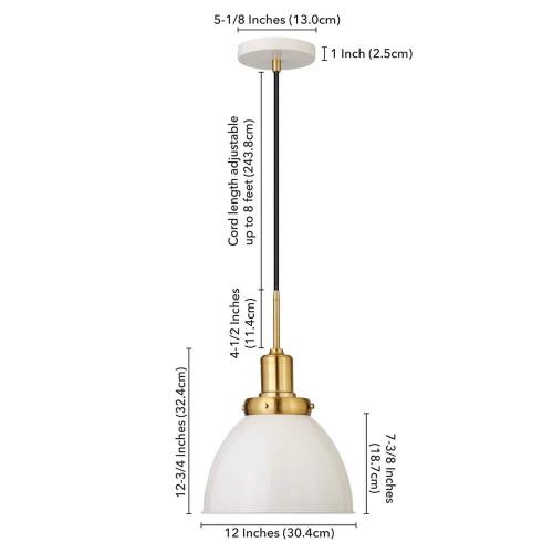 Madison 1-Light Pearled White and Brass Pendant with Metal Shade