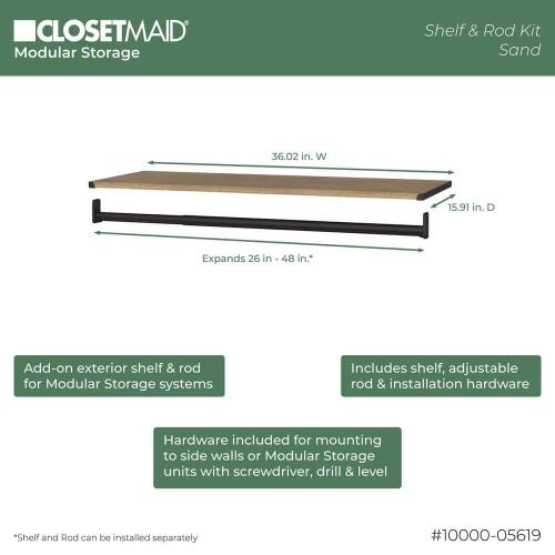 Modular Storage 36.02 in. W Sand Hang Rod and 1-Shelf Wood Closet System