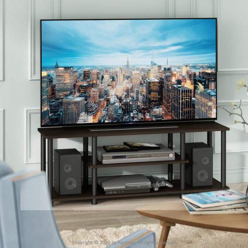 Turn-N-Tube Size 44 in. Color Dark Brown and Black Particle Board TV Stand Fits TVs Up to 55 in. with Cable Management