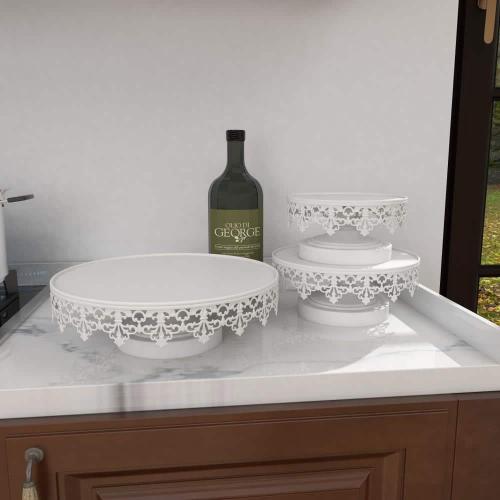 White Decorative Cake Stand with Pedestal Base (Set of 3)